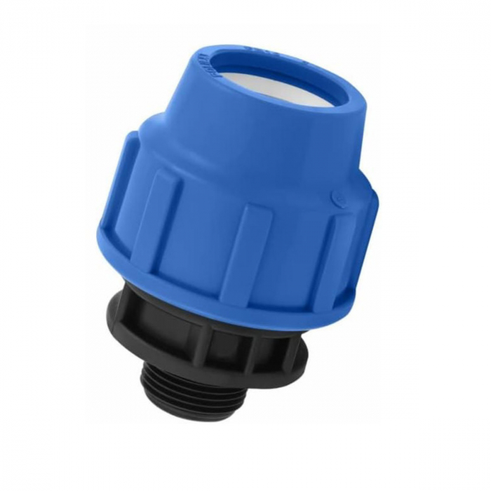 Racord adaptor hidraulic compresiune PEHD 20mm x 1/2", Filet Exterior, presiune 16 bar, pentru conducte apa si irigatii, albastru-negru [2]