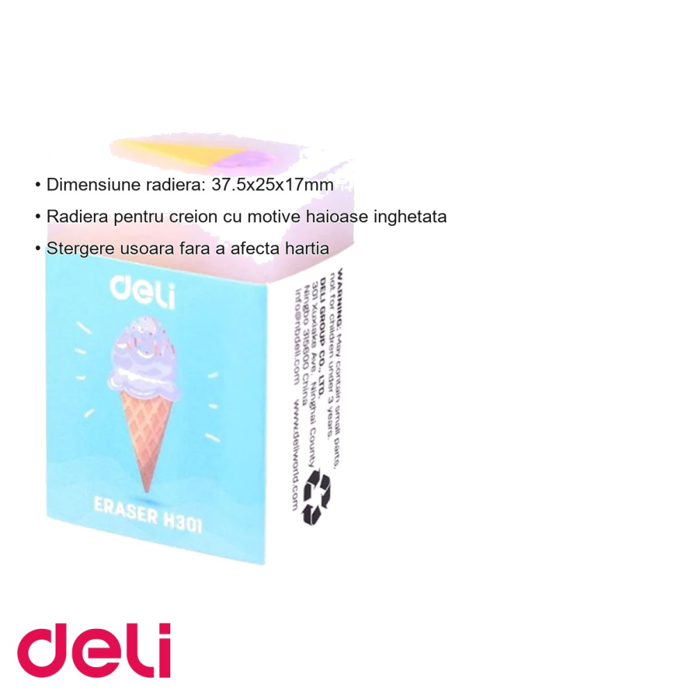 Radiera creion Deli, model inghetata cu motive haioase, stergere usoara, pentru copii [3]