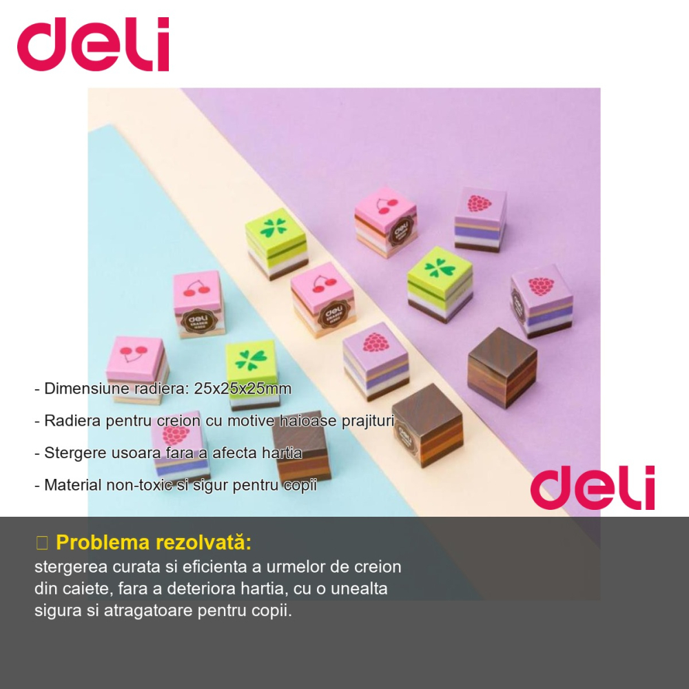 Radiera creion Deli, model prajituri, stergere usoara, pentru copii [2]