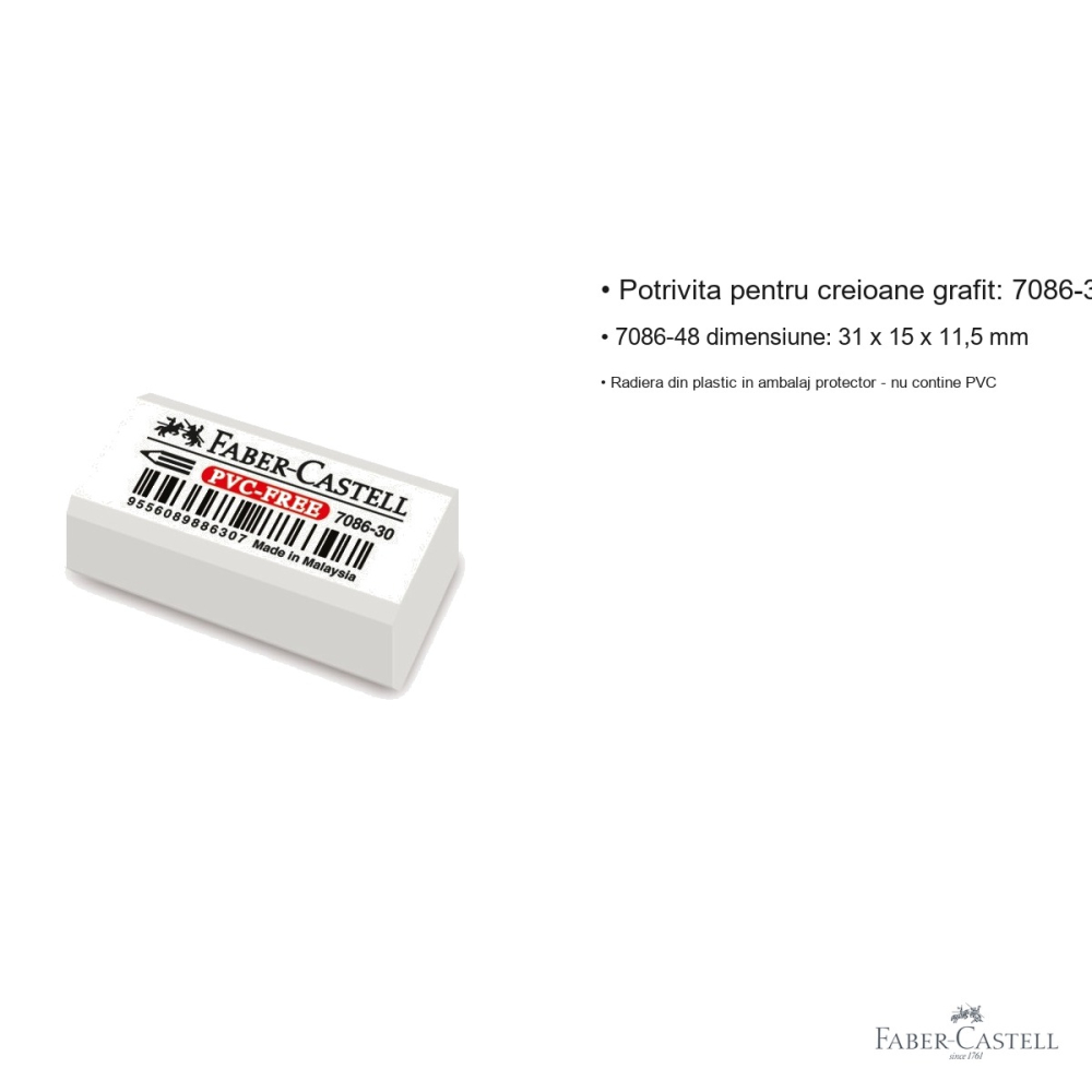 Radiera creion Faber-Castell 7086-30, plastic fara PVC, alba, pentru creioane grafit [3]