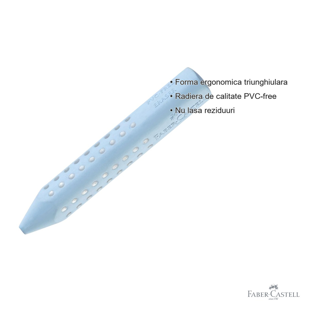 Radiera creion Faber-Castell Grip 2001 Blue Sky, forma ergonomica triunghiulara, fara PVC, pentru grafit [3]