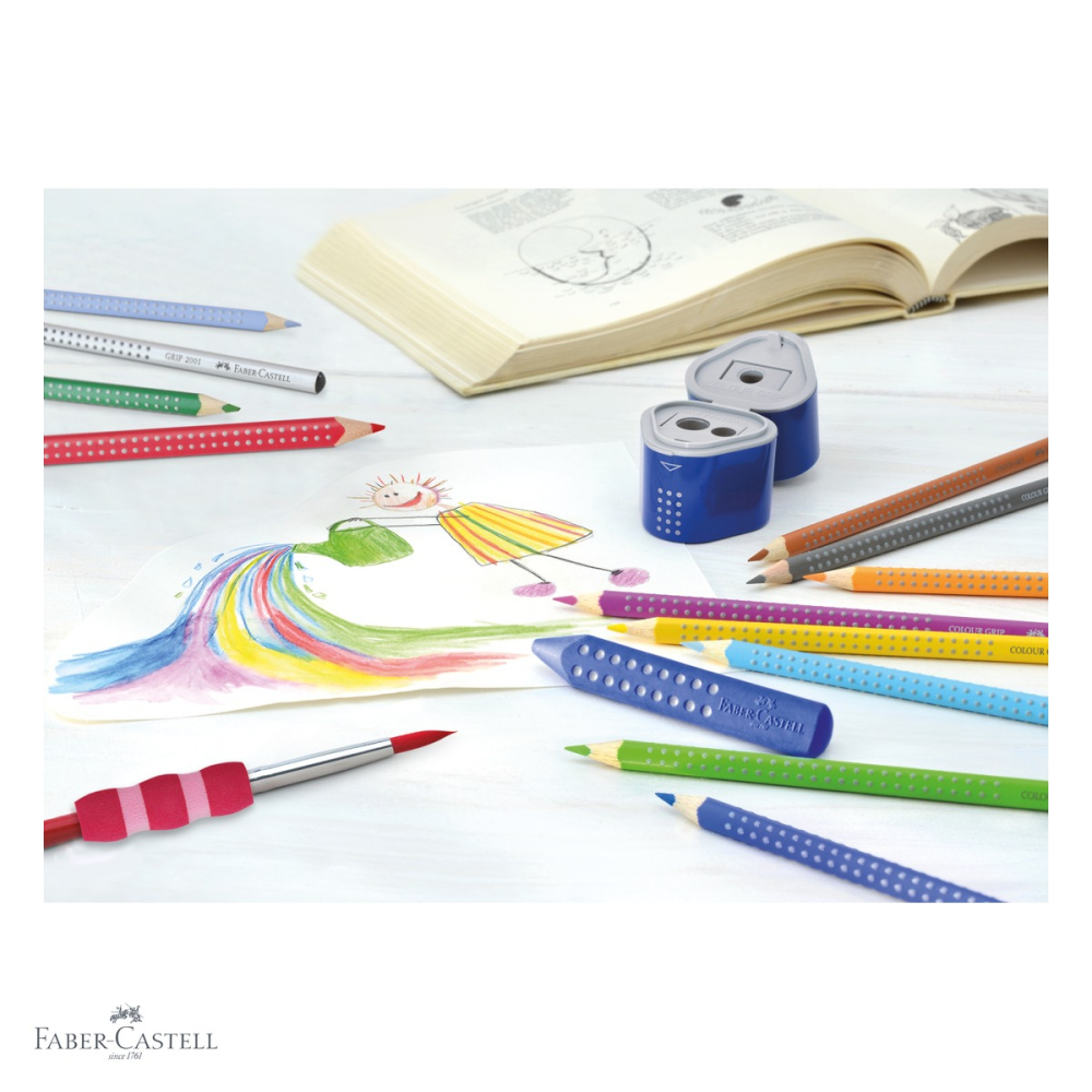 Radiera creion Faber-Castell Grip 2001, forma ergonomica triunghiulara, fara PVC, rosie/albastra [4]