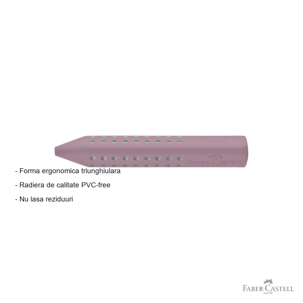 Radiera creion Faber-Castell Grip 2001 Rose, forma ergonomica triunghiulara, fara PVC [2]