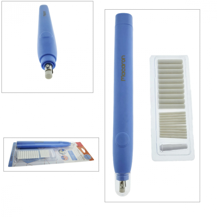 Radiera Electrica model Macaron H028, stergere precisa pin-point, design ergonomic, 20 rezerve incluse, albastra [5]