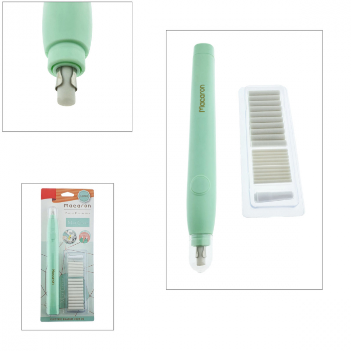Radiera Electrica model Macaron H028, stergere precisa pin-point, design ergonomic, 20 rezerve incluse, verde [5]