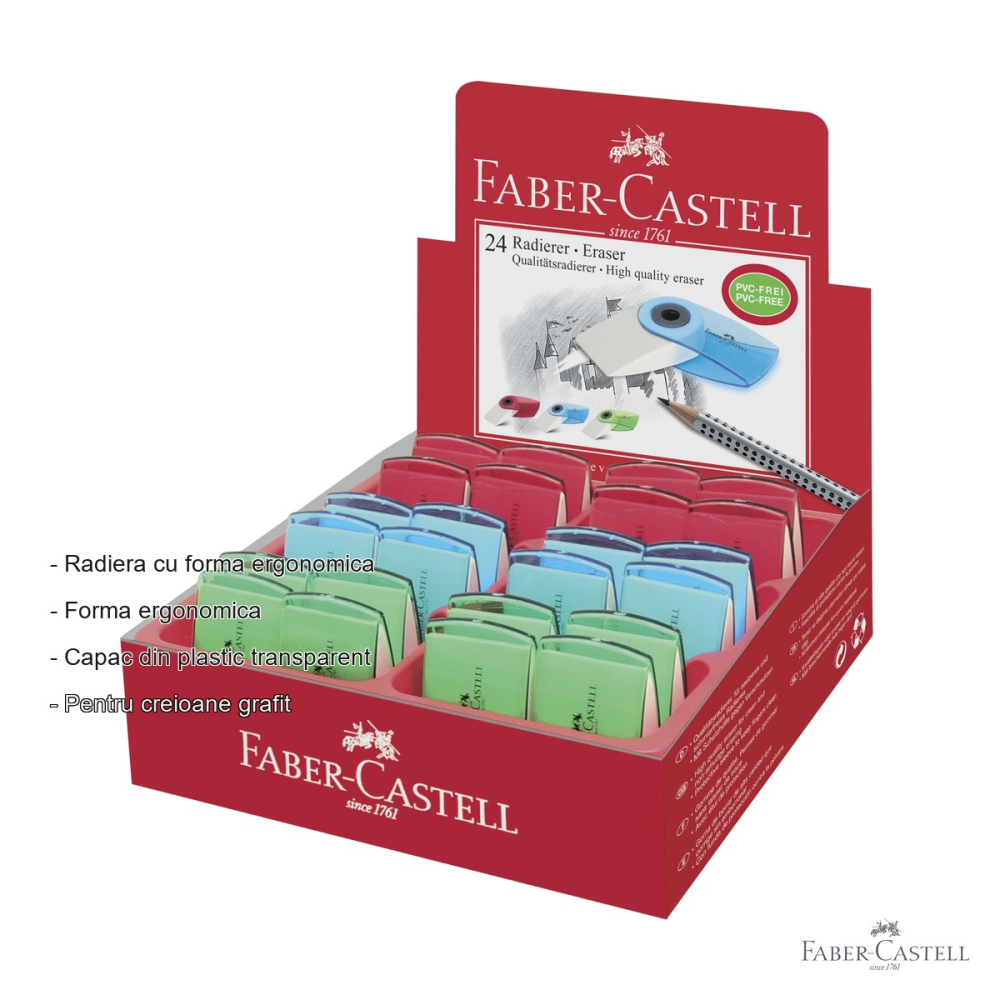 Radiera mini cu capac Faber-Castell Sleeve, culori transparente, pentru creioane grafit [2]