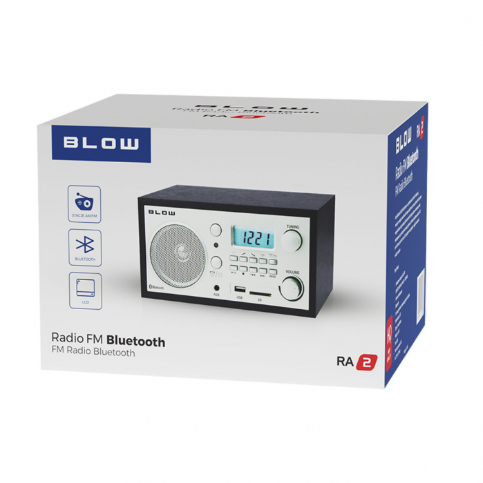 Radio AM/FM, Bluetooth, BLOW RA2 11268, display LCD, port USB, port SD, ceas cu alarma, gri cu maro [2]