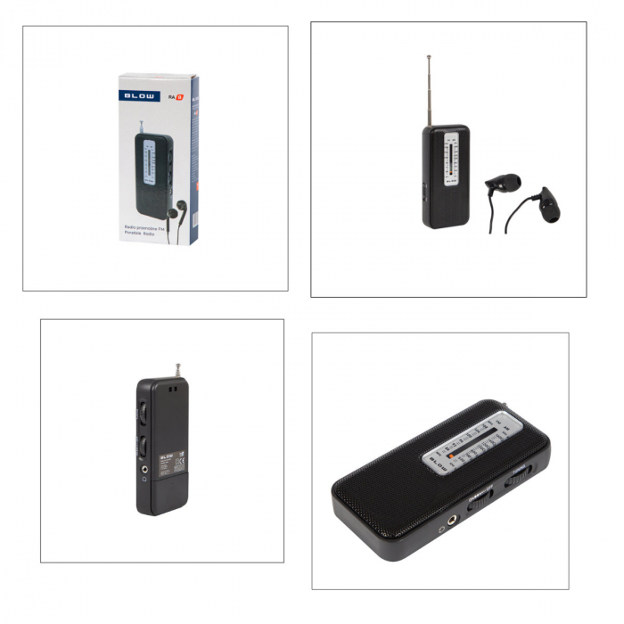 Radio portabil AM/FM, cu antena, BLOW RA8 13232, 116 x 56 x 22 mm, 2 x baterii R3, jack 3.5mm, negru [4]