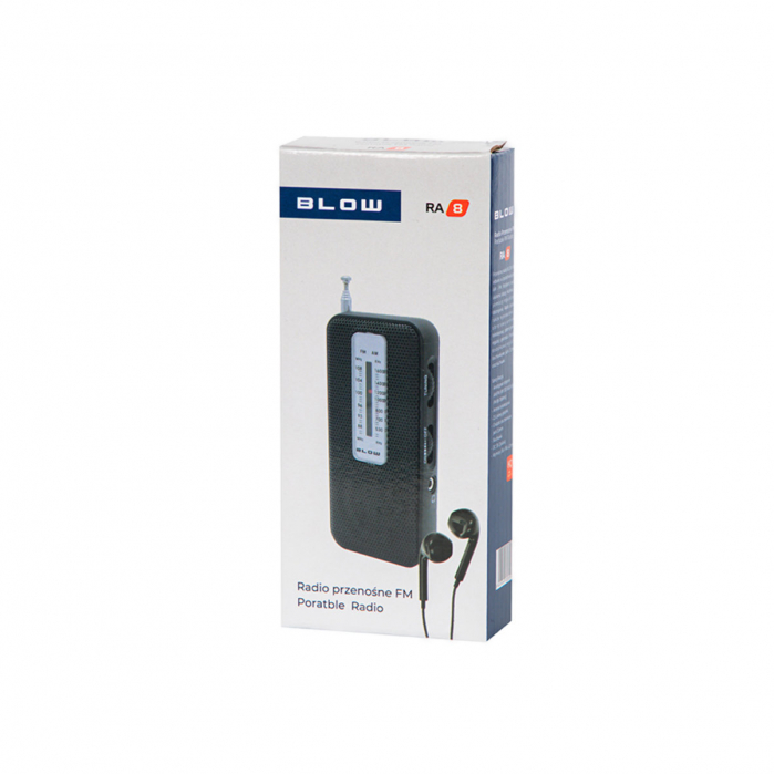Radio portabil AM/FM, cu antena, BLOW RA8 13232, 116 x 56 x 22 mm, 2 x baterii R3, jack 3.5mm, negru [3]