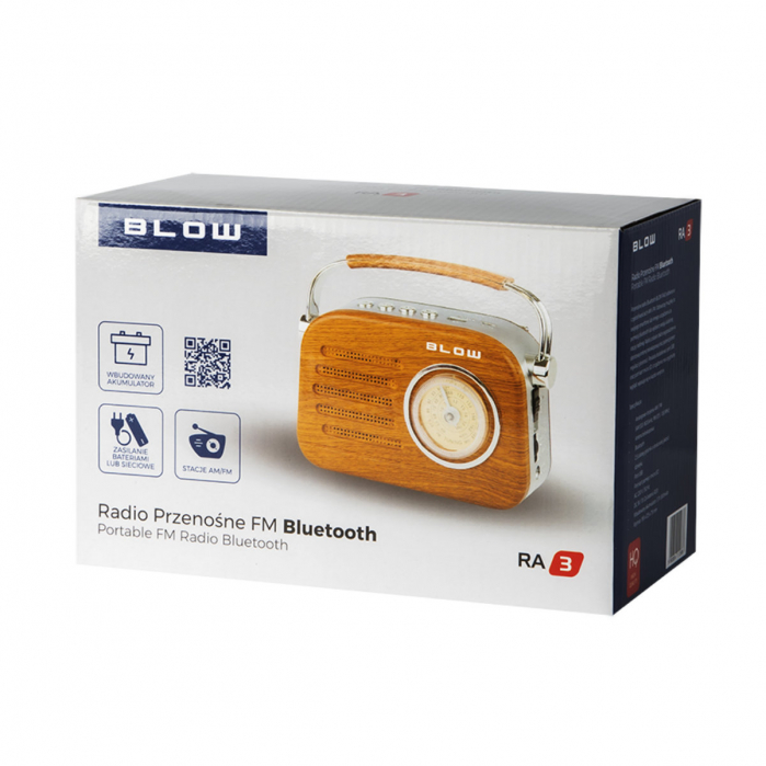 Radio portabil, AM/FM/SW, Bluetooth, port USB, port micro SD, 205 x 125 x 105 mm, 2 x baterii R20, BLOW RA3 11269, maro cu gri [3]