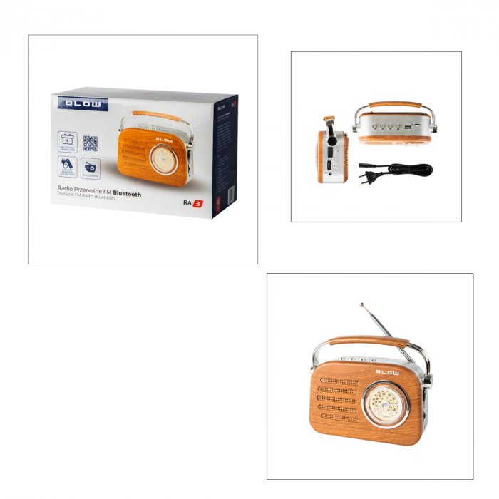 Radio portabil, AM/FM/SW, Bluetooth, port USB, port micro SD, 205 x 125 x 105 mm, 2 x baterii R20, BLOW RA3 11269, maro cu gri [4]