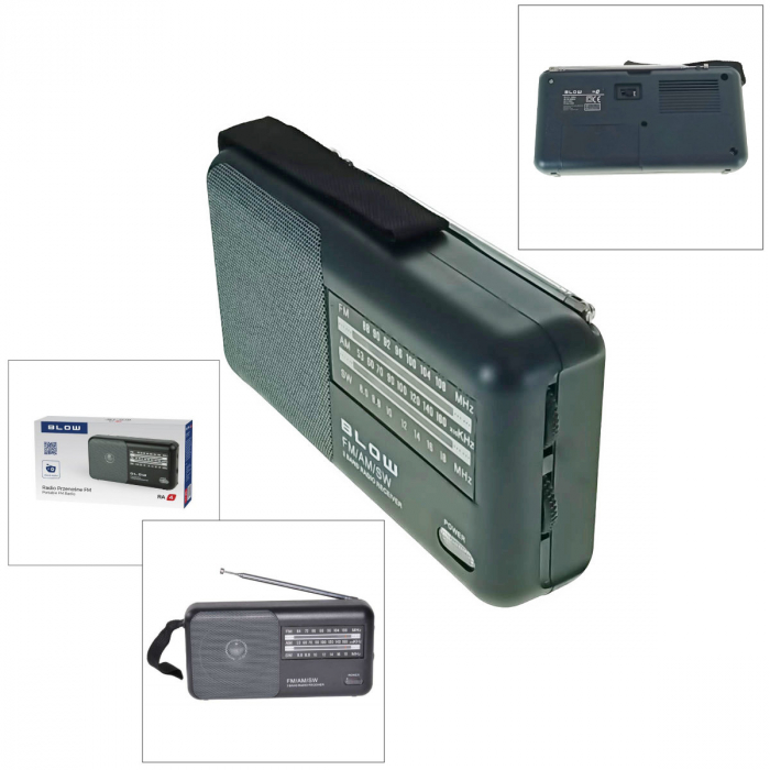 Radio portabil AM/FM/SW, cu antena, BLOW RA4 11270, 190 x 95 x 45 mm, 2 x baterii R20, jack 3.5mm, gri [4]