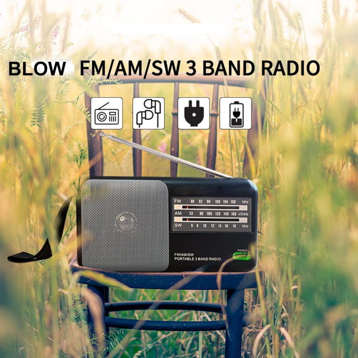Radio portabil AM/FM/SW, cu antena, BLOW RA4 11270, 190 x 95 x 45 mm, 2 x baterii R20, jack 3.5mm, gri [5]