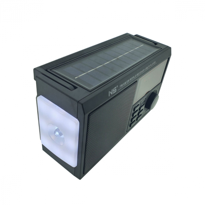 Radio portabil AM/FM/SW, cu bluetooth si player MP3 USB/TF, VT-NS-2036S, panou solar 5V 1W, lanterna LED, antena telescopica, negru [2]