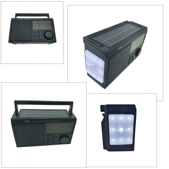 Radio portabil AM/FM/SW, cu bluetooth si player MP3 USB/TF, VT-NS-2036S, panou solar 5V 1W, lanterna LED, antena telescopica, negru [5]