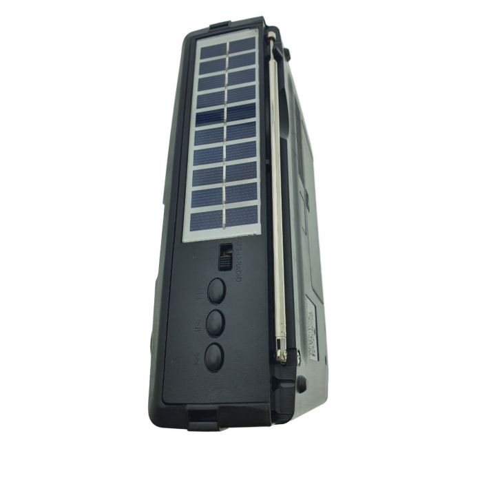 Radio portabil AM/FM/SW1-2, cu bluetooth si player MP3 USB/TF, TWS, VT-55518, panou solar 5V 0.8W, lanterna LED, antena telescopica, negru [3]