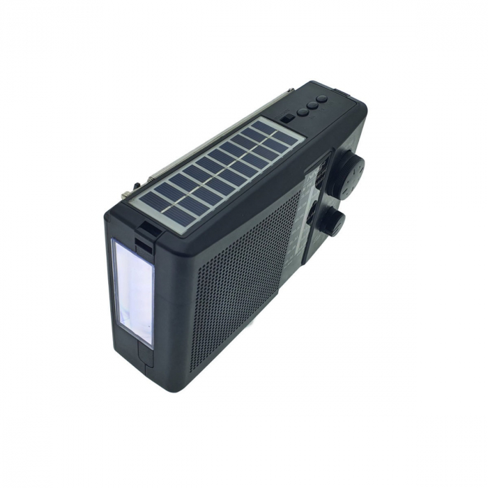 Radio portabil AM/FM/SW1-2, cu bluetooth si player MP3 USB/TF, TWS, VT-55518, panou solar 5V 0.8W, lanterna LED, antena telescopica, negru [2]