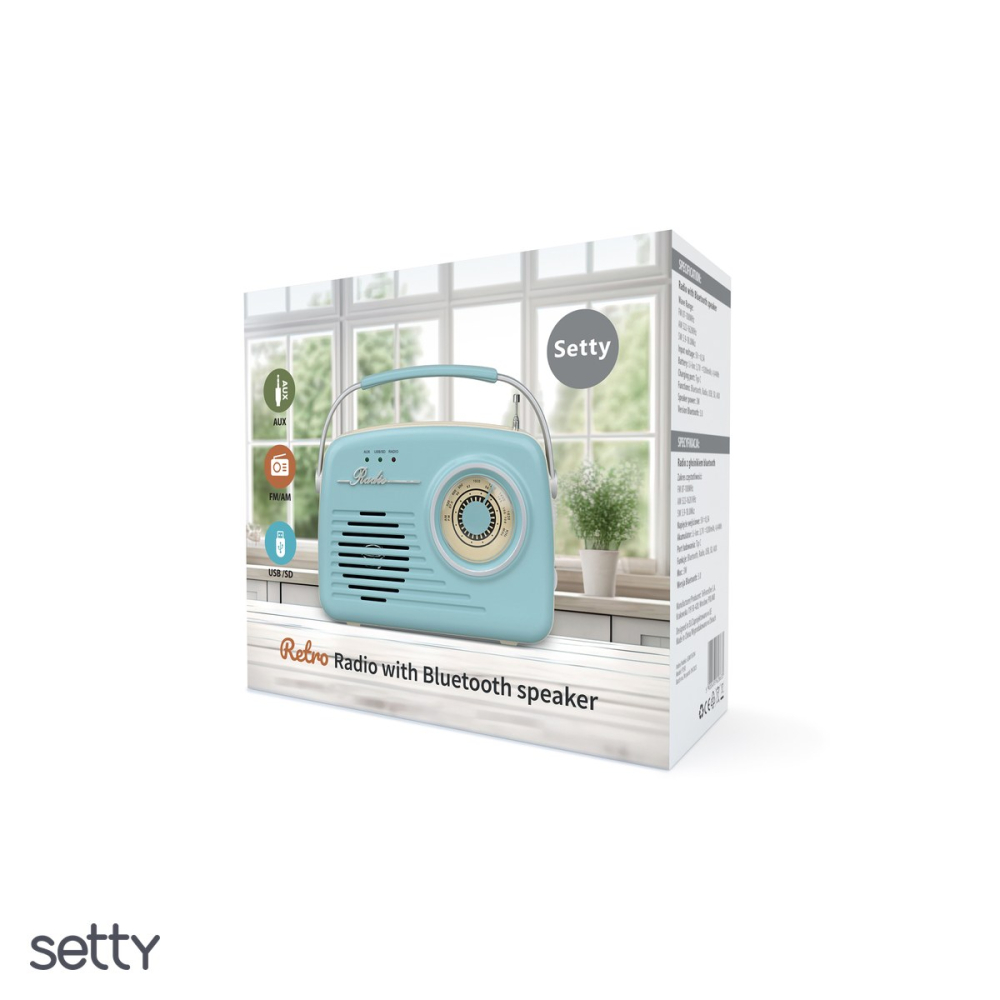 Radio Setty Retro P350, Bluetooth v.5.0 Player, 3W, 1200 mAh, FM 87-108MHz, slot USB si SD, intrare AUX, albastru [4]