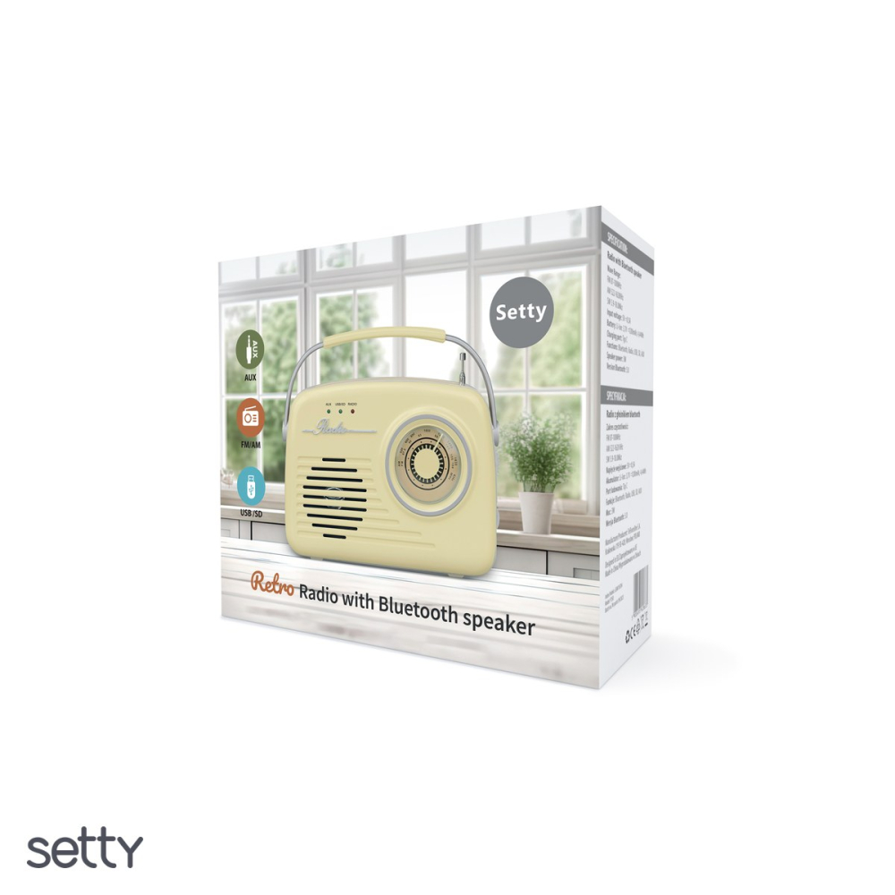 Radio Setty Retro P350, Bluetooth v.5.0 Player, 3W, 1200 mAh, FM 87-108MHz, slot USB si SD, intrare AUX, bej [4]