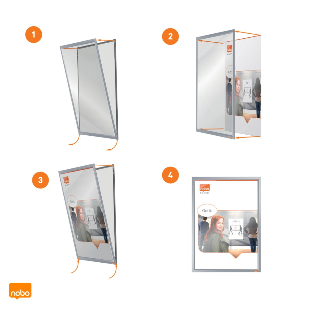 Rama click Nobo Impression Pro A3 din aluminiu, pentru perete, cu cleme cu profil redus, schimbare rapida a afisului, 320x17x445 mm, gri [6]
