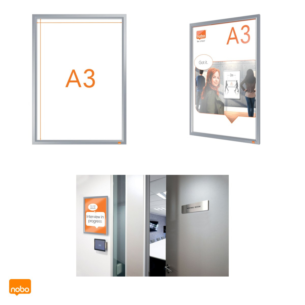 Rama click Nobo Impression Pro A3 din aluminiu, pentru perete, cu cleme cu profil redus, schimbare rapida a afisului, 320x17x445 mm, gri [5]