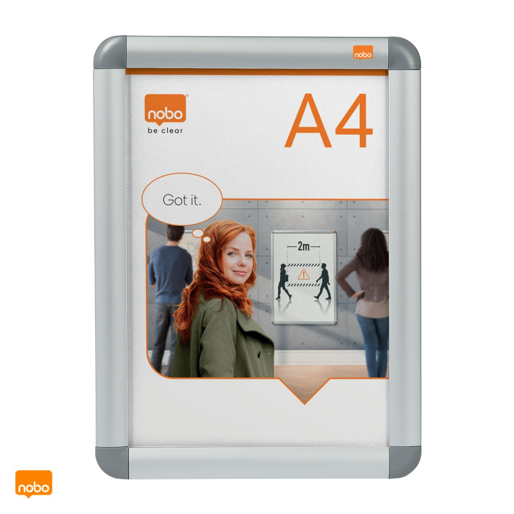 Rama cu clip Nobo A4 din aluminiu, coperta mata din PVC, rezistenta la apa, pentru postere si anunturi, 250x13x340 mm [4]