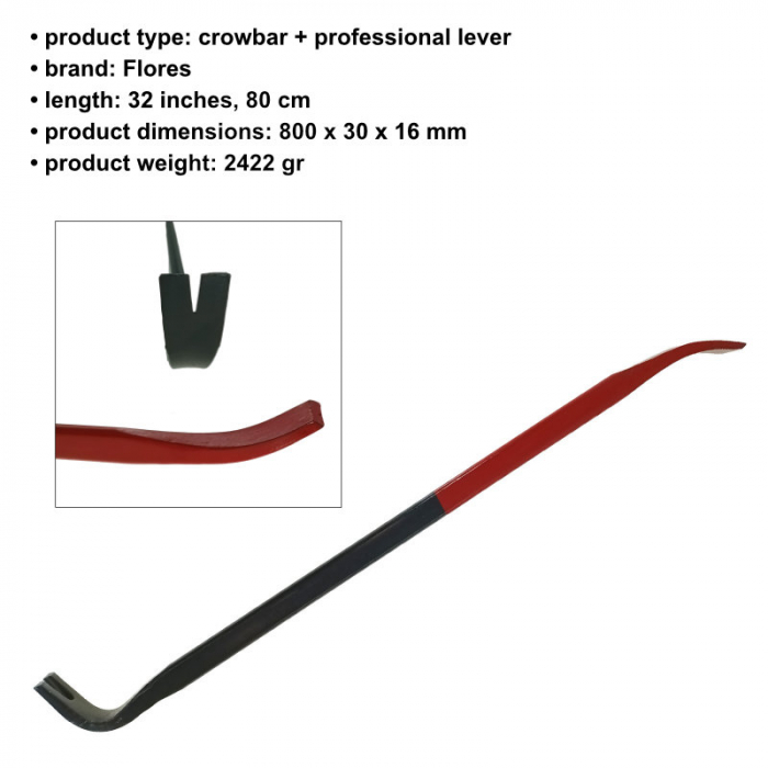 Ranga cu levier profesional, lungime 80cm, 2.42 Kg, Flores FS-13493, rosu cu negru [5]