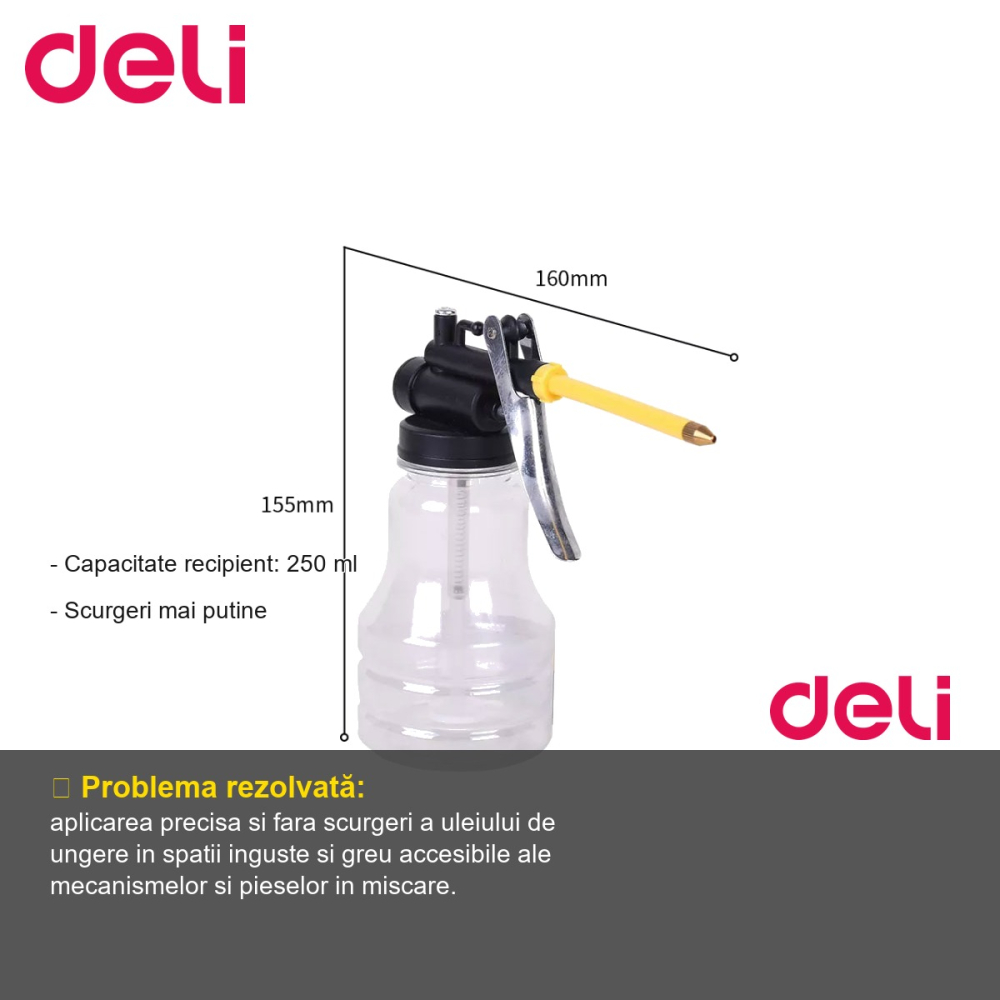Recipient de gresare Deli, 250 ml, corp plastic cu varf alama, aplicare fluida ulei in spatii greu accesibile [2]