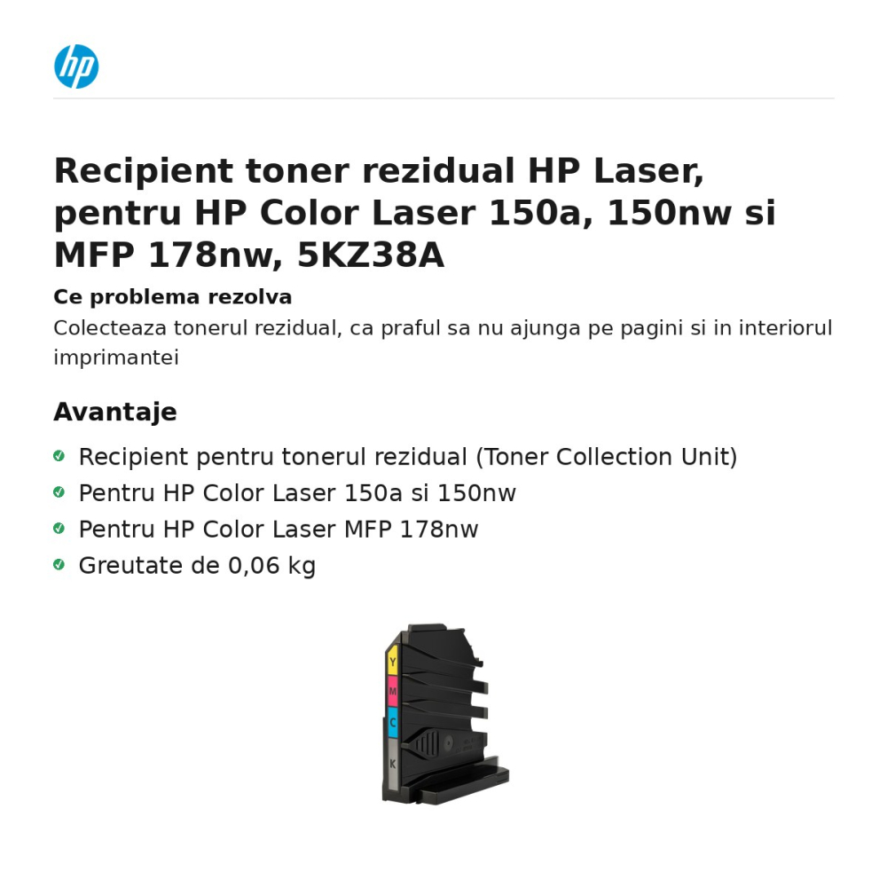 Recipient toner rezidual HP Laser, pentru HP Color Laser 150a, 150nw si MFP 178nw, 5KZ38A [2]