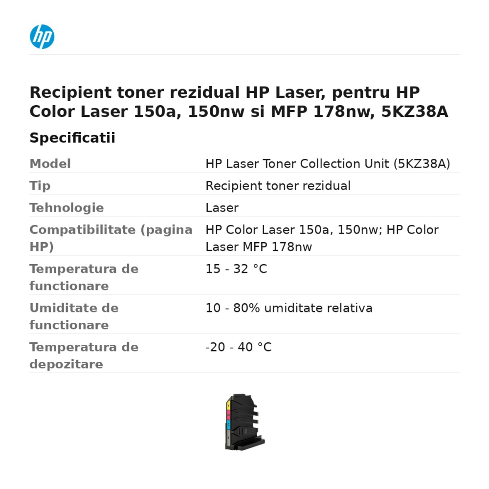 Recipient toner rezidual HP Laser, pentru HP Color Laser 150a, 150nw si MFP 178nw, 5KZ38A [3]