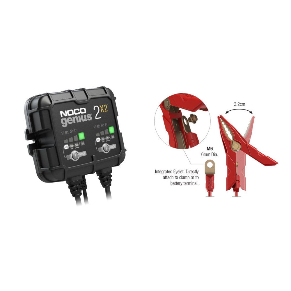 Redresor auto Noco Genius 2x2 (GENIUS2X2), 2 iesiri independente, 6 V / 12 V, 2 A pe iesire, pentru 2 baterii plumb-acid si litiu de pana la 40 Ah [4]