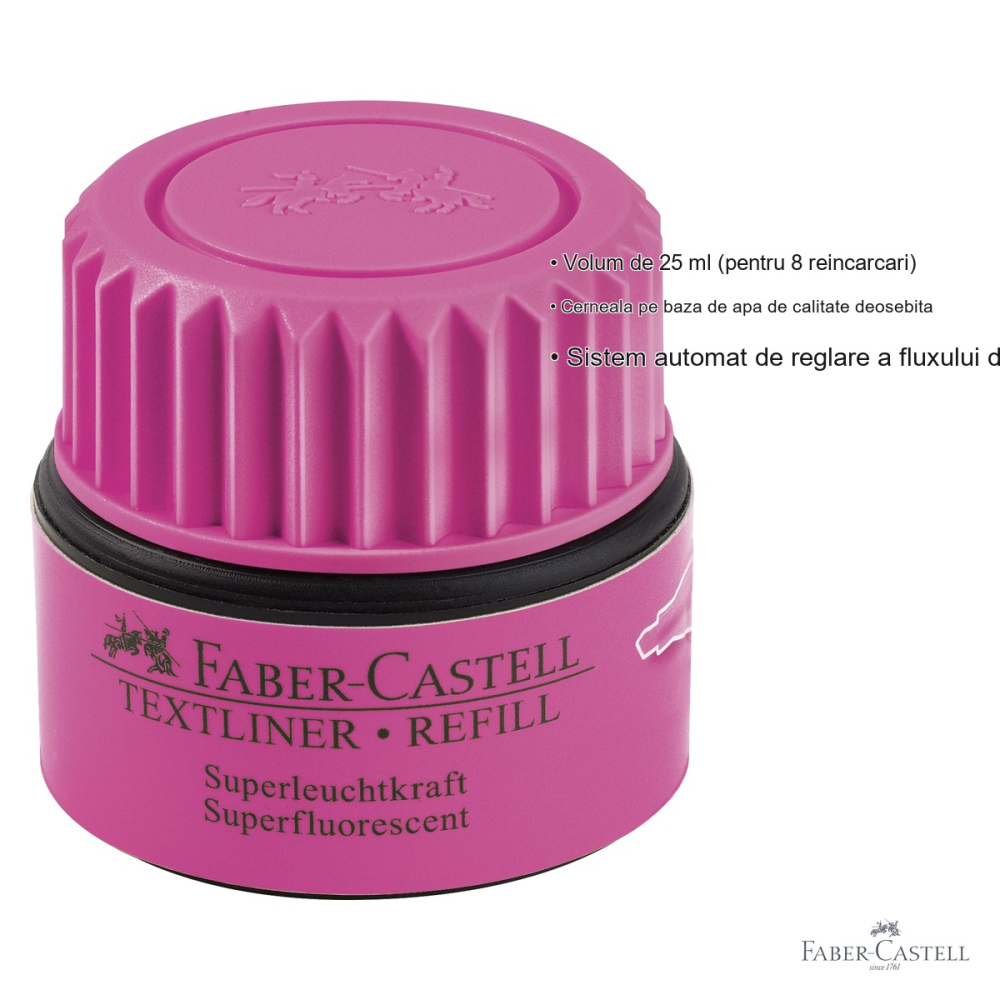 Refill textmarker roz Faber-Castell, cerneala pe baza de apa, 25 ml, pentru reincarcarea textmarkerelor 1543, 1546, 1548 [3]