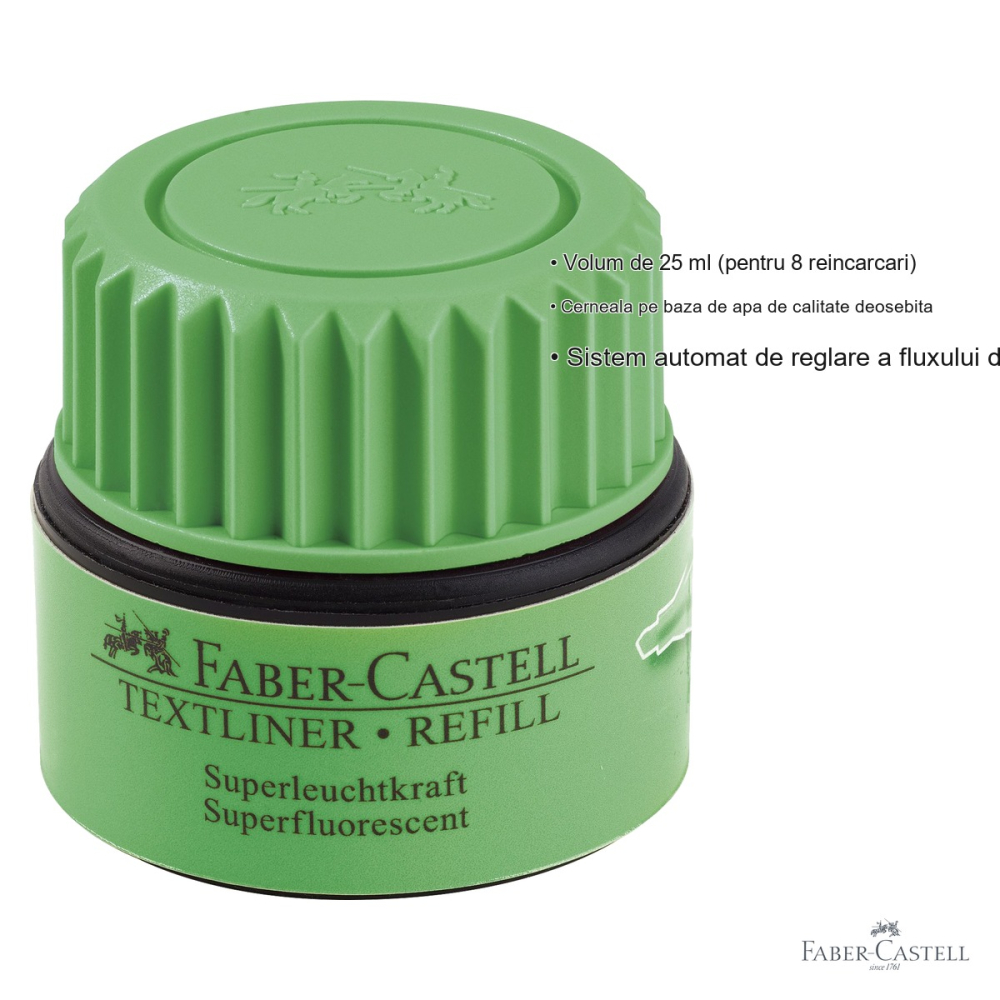 Refill textmarker verde Faber-Castell 1549, cerneala pe baza de apa, 25ml, pentru reincarcarea textmarkerelor [3]