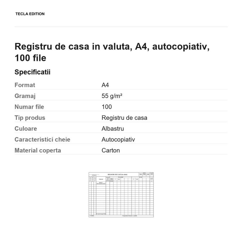 Registru de casa in valuta, A4, autocopiativ, 100 file [3]