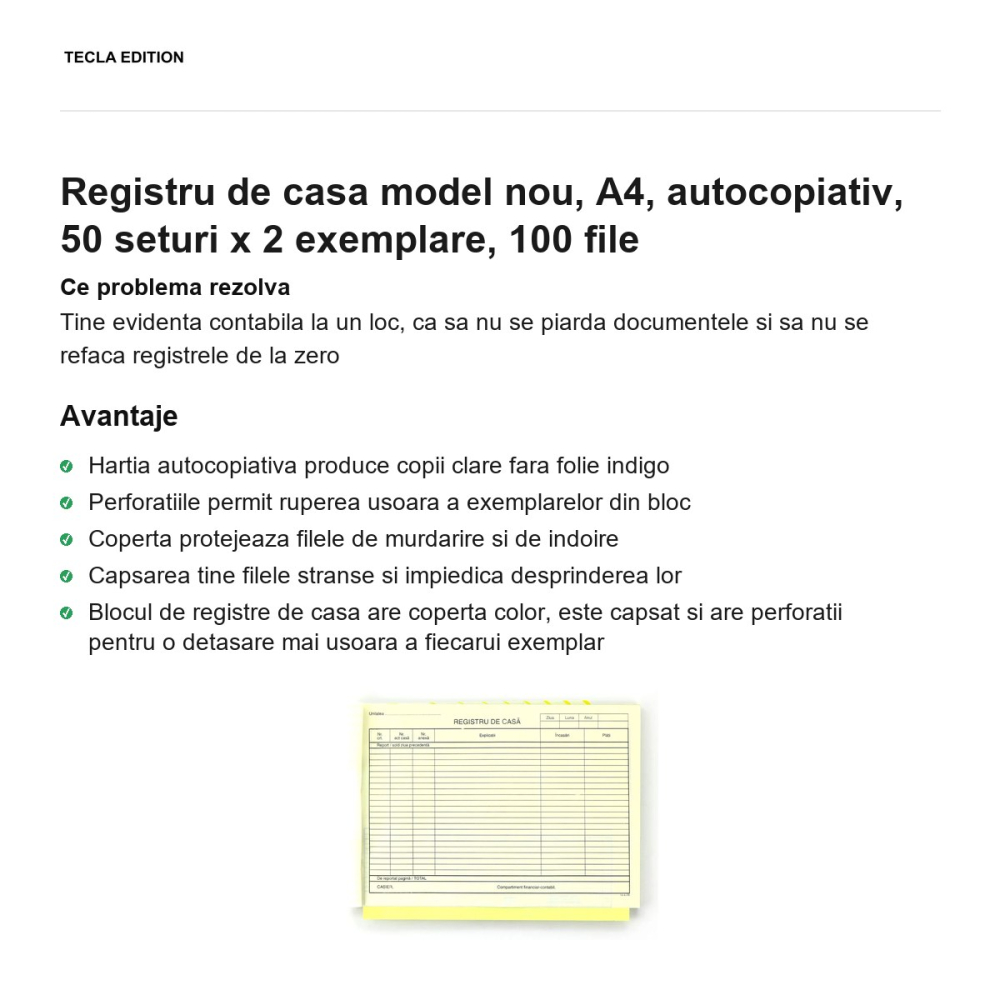 Registru de casa model nou, A4, autocopiativ, 50 seturi x 2 exemplare, 100 file [2]