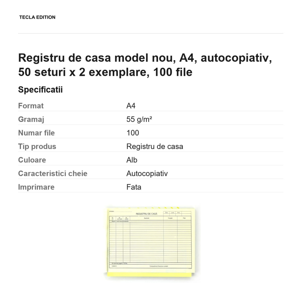 Registru de casa model nou, A4, autocopiativ, 50 seturi x 2 exemplare, 100 file [3]