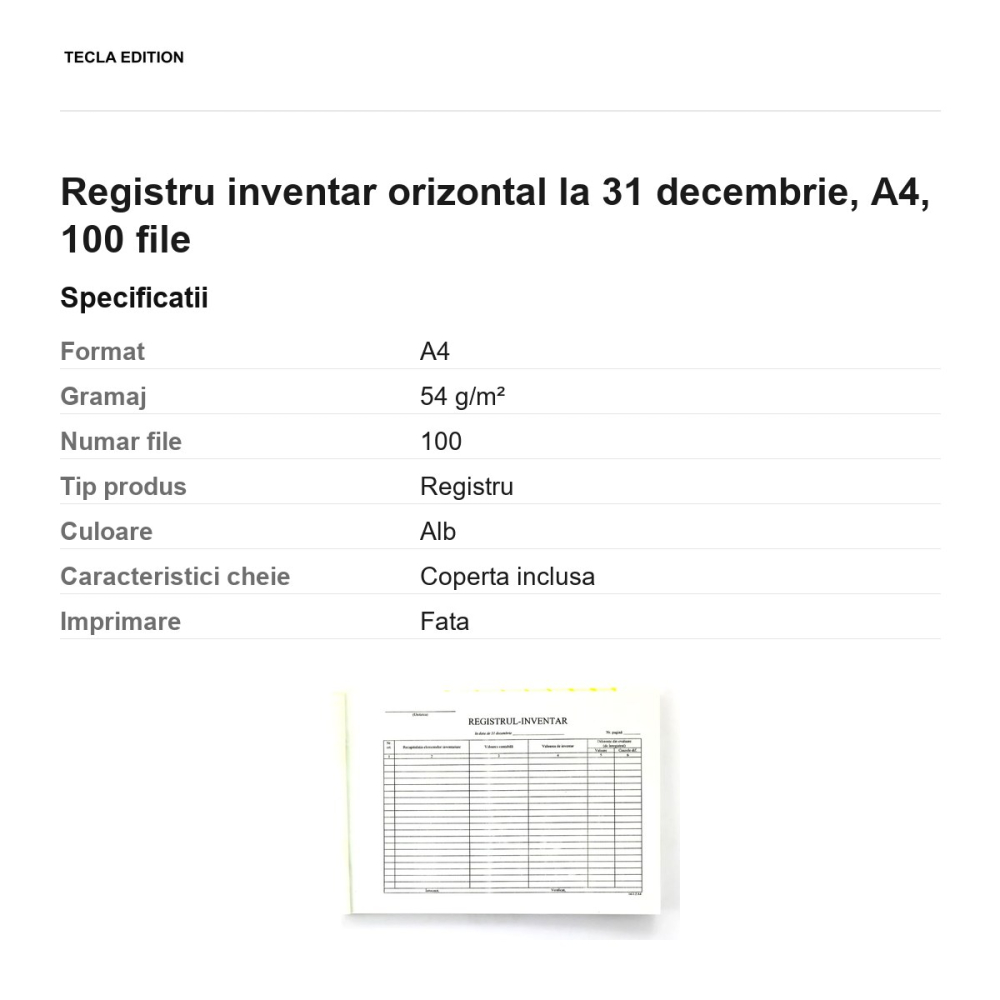 Registru inventar orizontal la 31 decembrie, A4, 100 file [3]