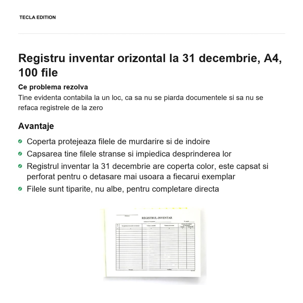 Registru inventar orizontal la 31 decembrie, A4, 100 file [2]