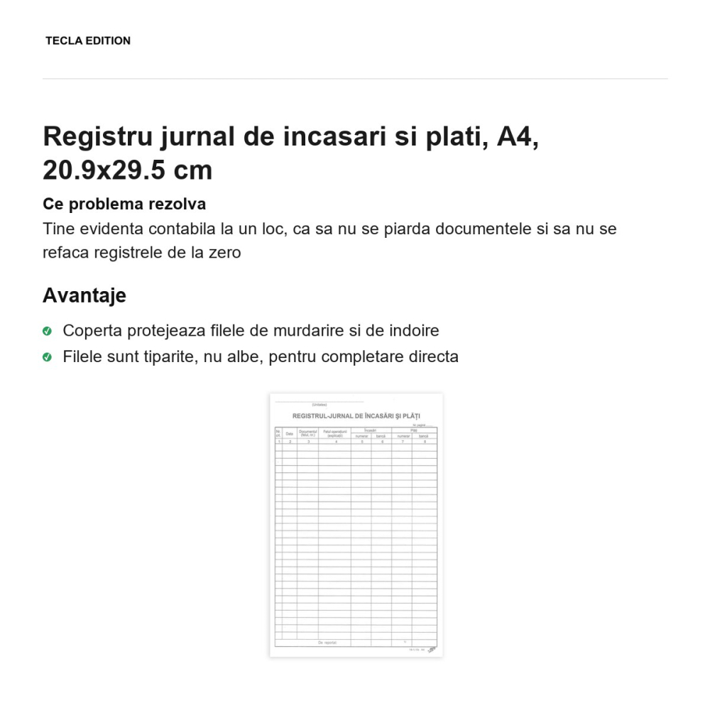 Registru jurnal de incasari si plati, A4, 20.9x29.5 cm [2]