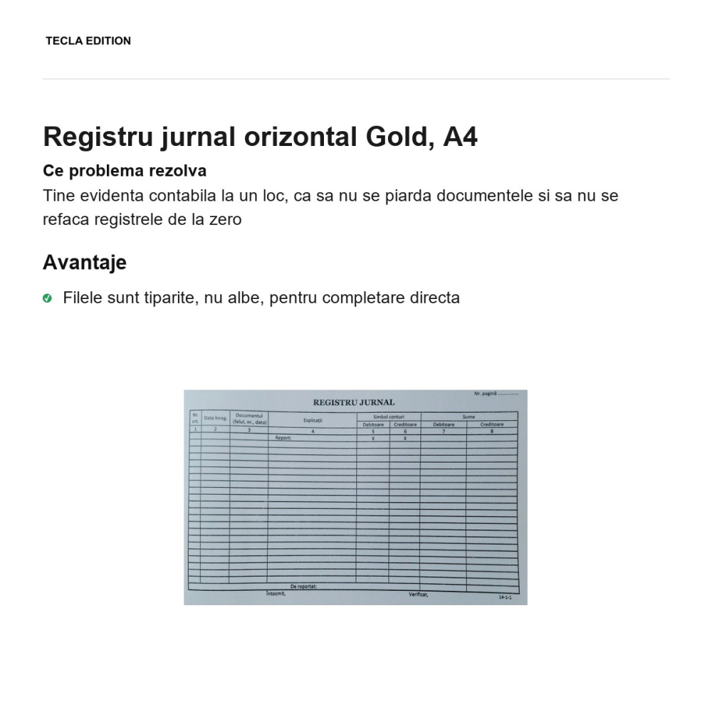 Registru jurnal orizontal Gold, A4 [2]