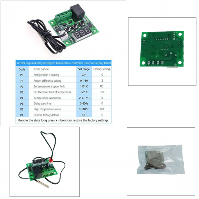 Regulator de temperatura W1209, cu senzor, 7 parametri, interval de la -30°C pana la 110°C, afisaj LED, pentru aplicatii de incalzire si racire [4]
