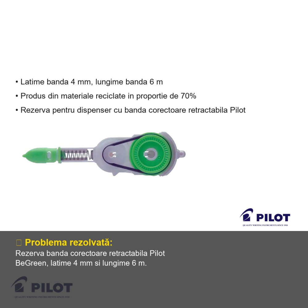 Rezerva banda corectoare retractabila Pilot BeGreen, 4 mm x 6 m, materiale reciclate [3]
