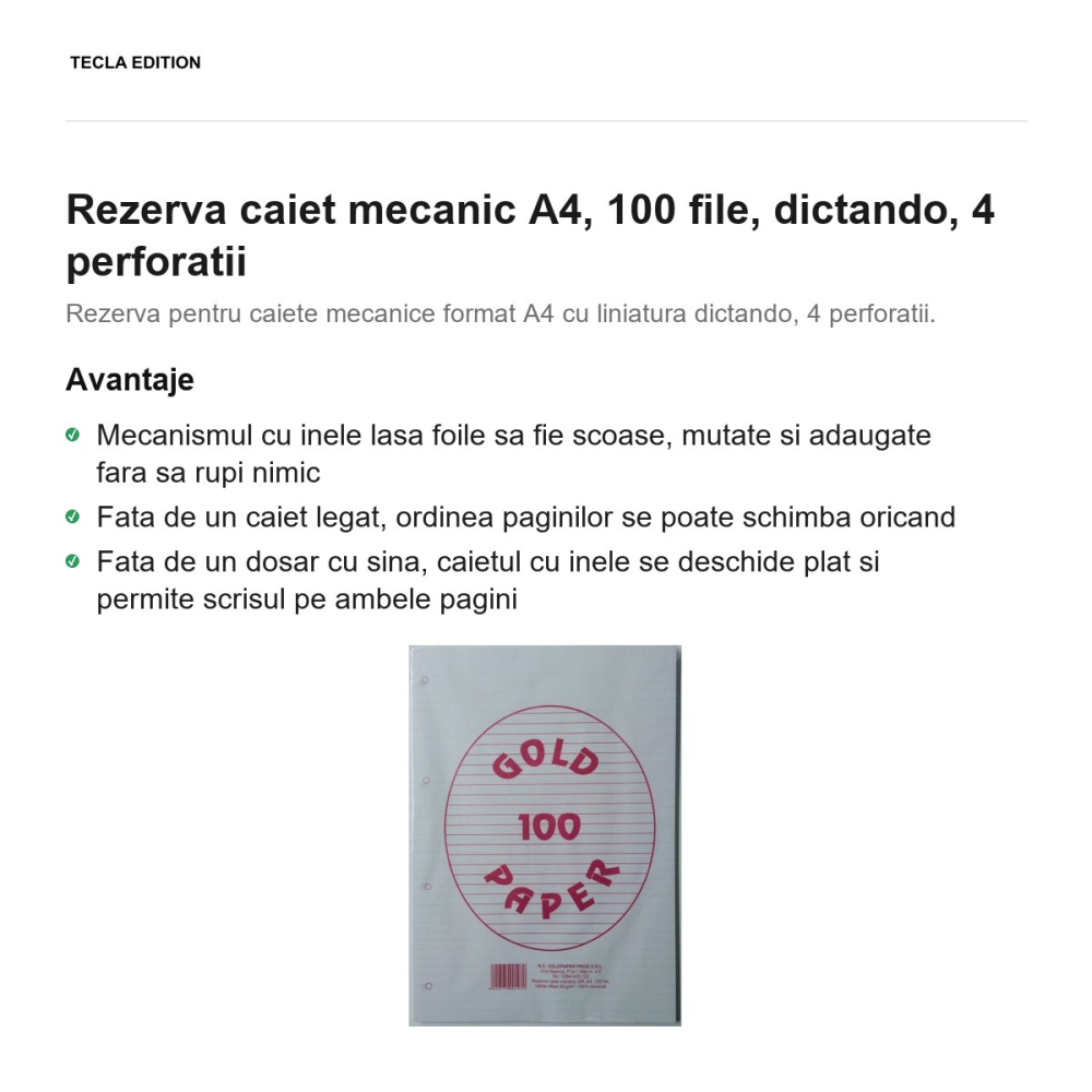 Rezerva caiet mecanic A4, 100 file, dictando, 4 perforatii [2]