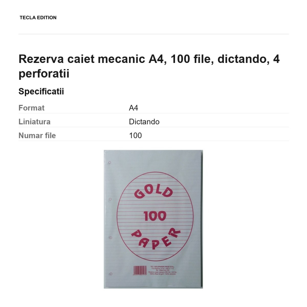 Rezerva caiet mecanic A4, 100 file, dictando, 4 perforatii [3]