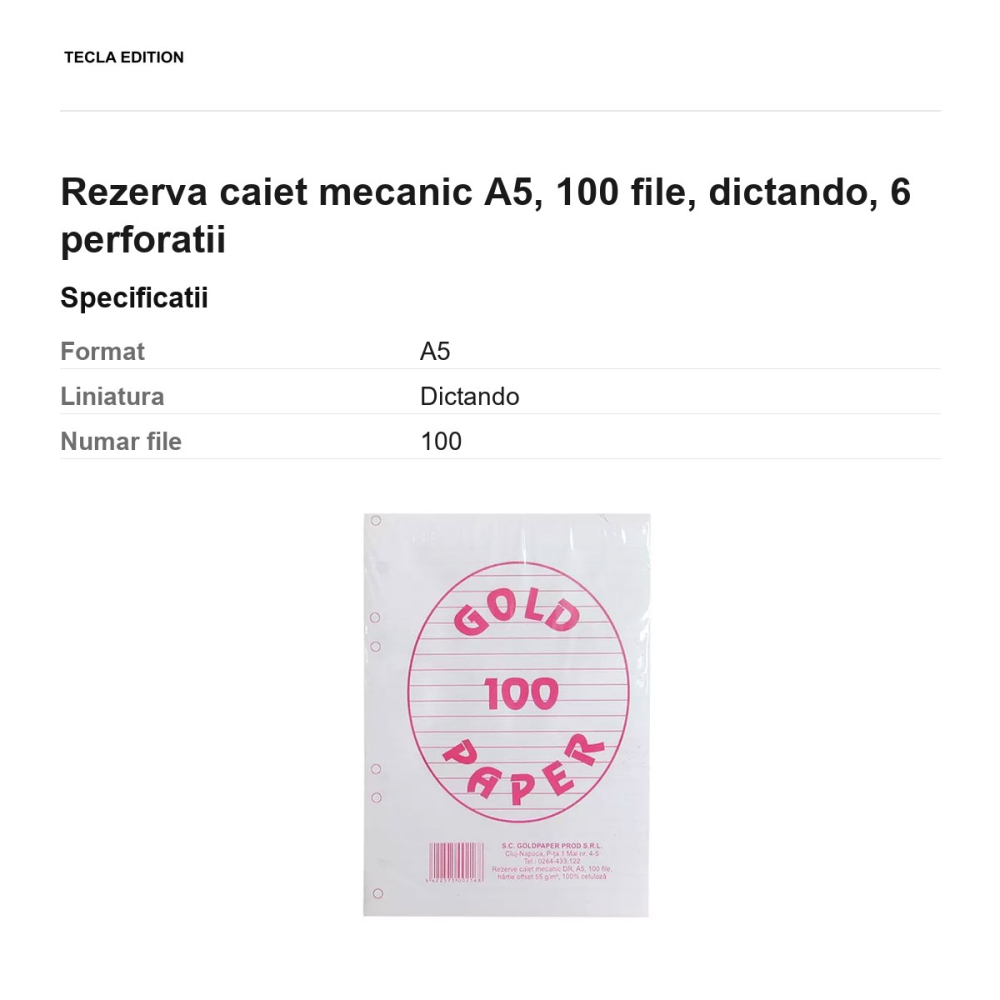 Rezerva caiet mecanic A5, 100 file, dictando, 6 perforatii [3]