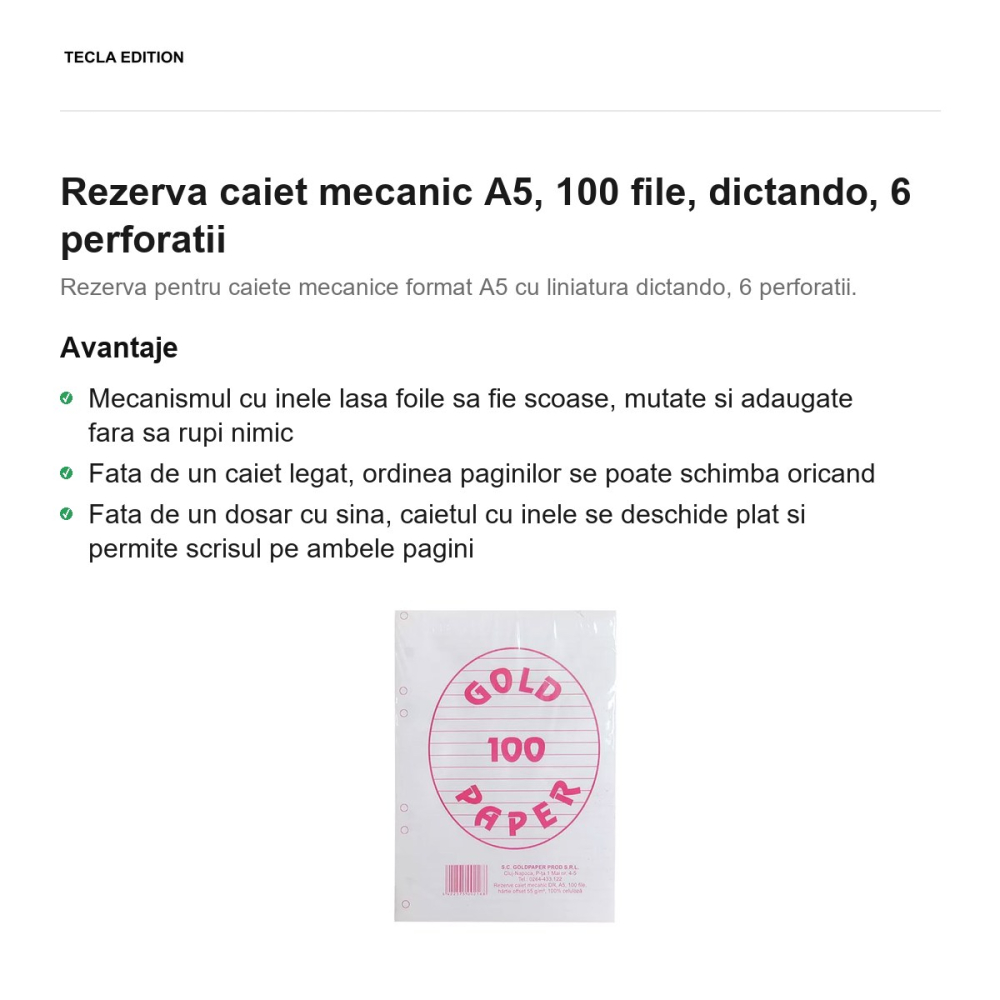 Rezerva caiet mecanic A5, 100 file, dictando, 6 perforatii [2]
