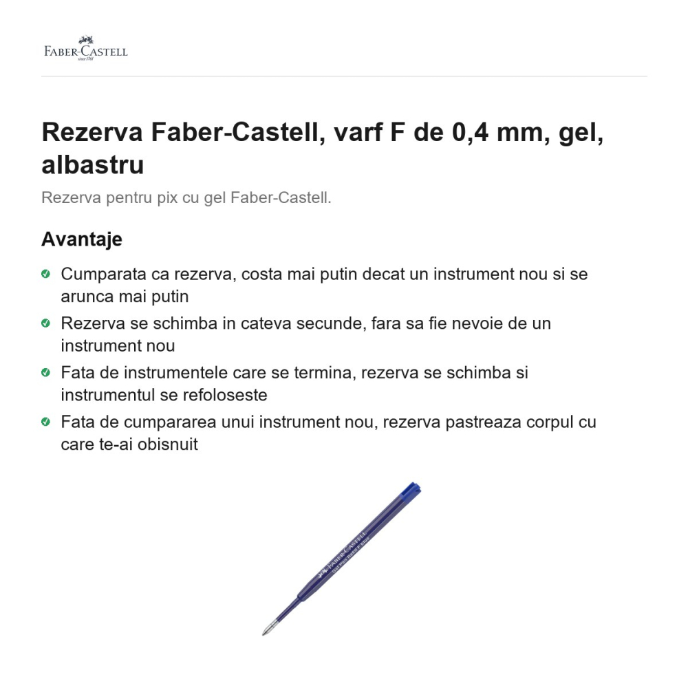 Rezerva Faber-Castell, varf F de 0,4 mm, gel, albastru [2]