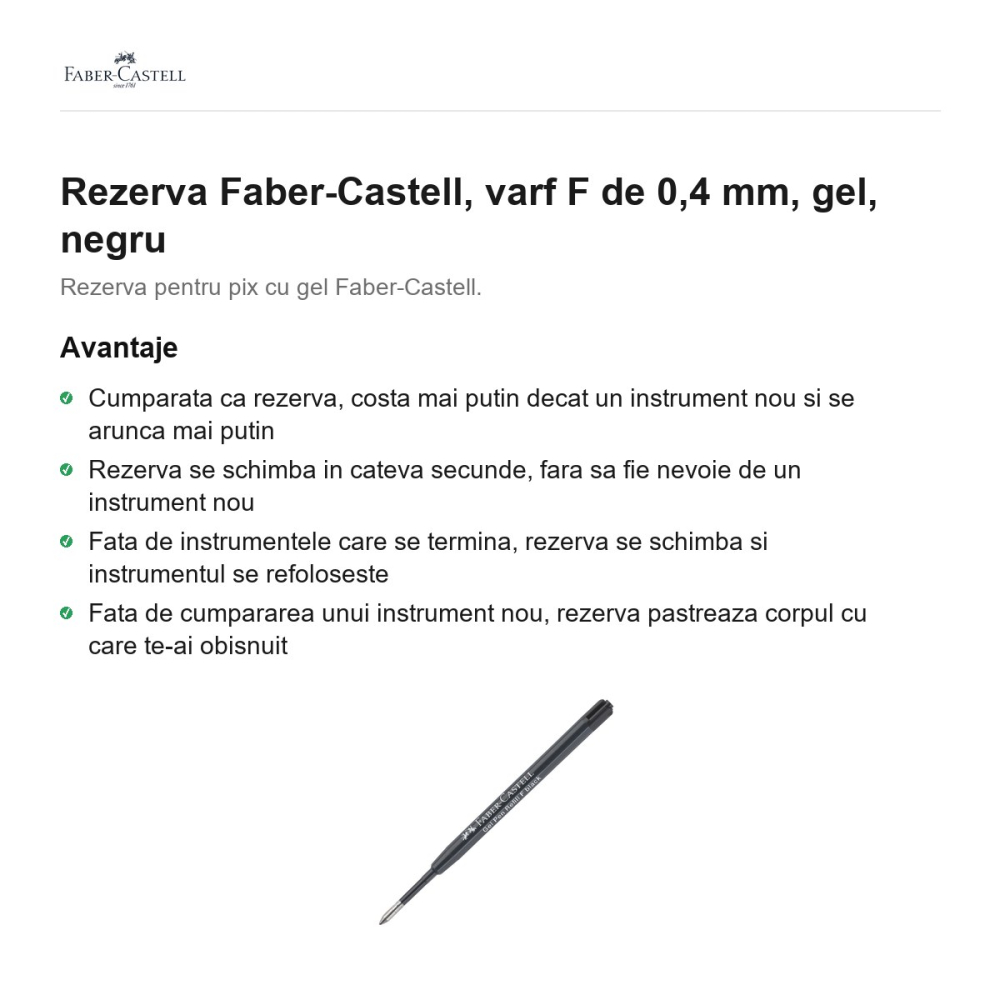 Rezerva Faber-Castell, varf F de 0,4 mm, gel, negru [2]