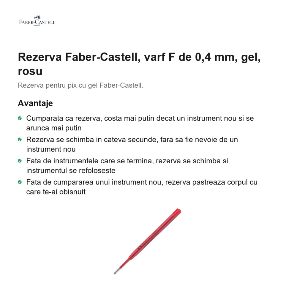Rezerva Faber-Castell, varf F de 0,4 mm, gel, rosu [2]