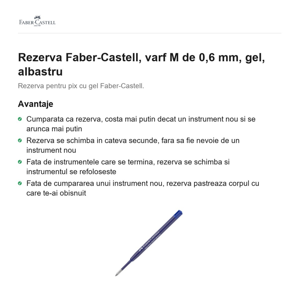 Rezerva Faber-Castell, varf M de 0,6 mm, gel, albastru [2]